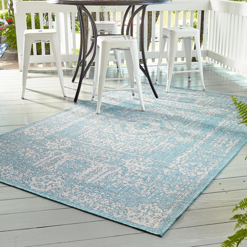 Patio Heritage Collection Area Rug - Savannah (Light Aqua) Rectangle Light Aqua lifestyle 3