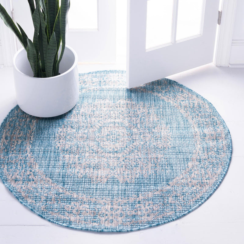 Patio Heritage Collection Area Rug - Savannah (Light Aqua) Round Light Aqua lifestyle 17