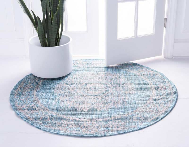Patio Heritage Collection Area Rug - Savannah (Light Aqua) Round Light Aqua lifestyle 19