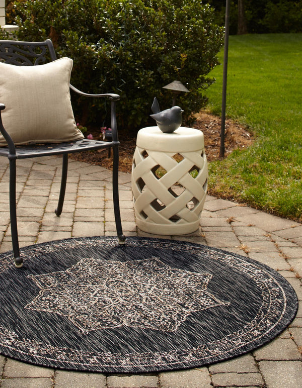 Patio Heritage Collection Area Rug - Charleston (Charcoal Gray) Round Charcoal Gray lifestyle 19