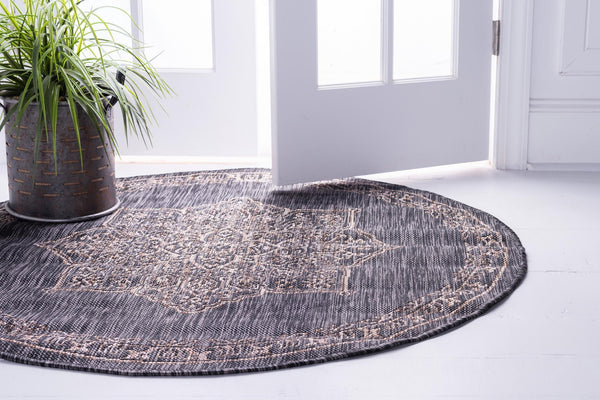 Patio Heritage Collection Area Rug - Charleston (Charcoal Gray) Round Charcoal Gray lifestyle 22