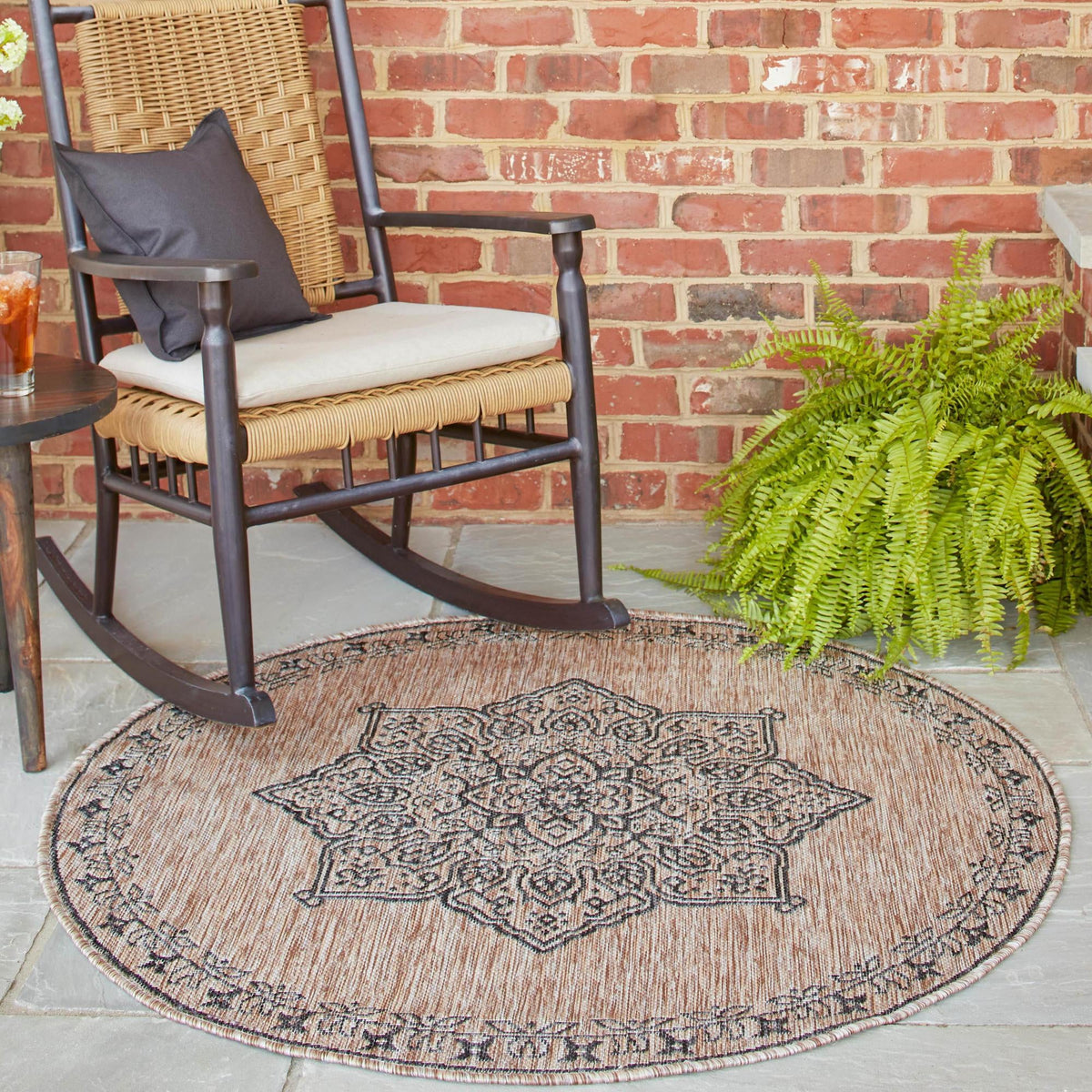 Patio Heritage Collection Area Rug - Charleston (Beige) Round Beige lifestyle 37