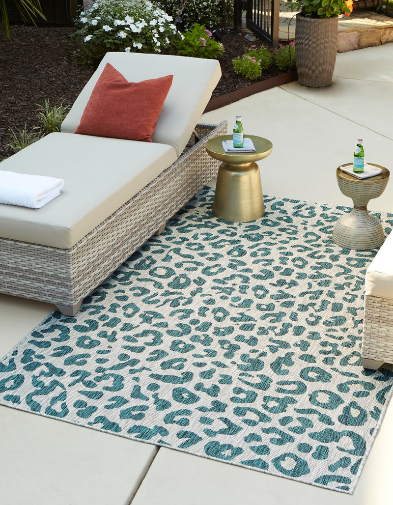 Jungle Expedition Collection Area Rug - Amazon (Teal) Rectangle Teal lifestyle 0