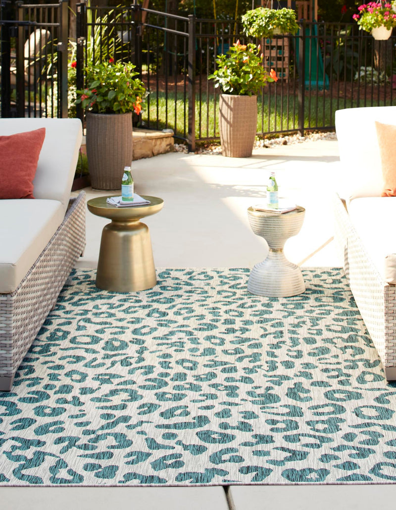 Jungle Expedition Collection Area Rug - Amazon (Teal) Rectangle Teal lifestyle 3