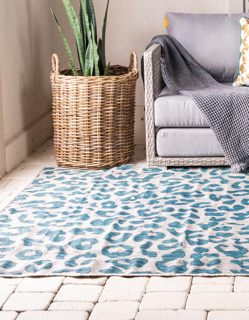 Jungle Expedition Collection Area Rug - Amazon (Teal) Rectangle Teal lifestyle 5