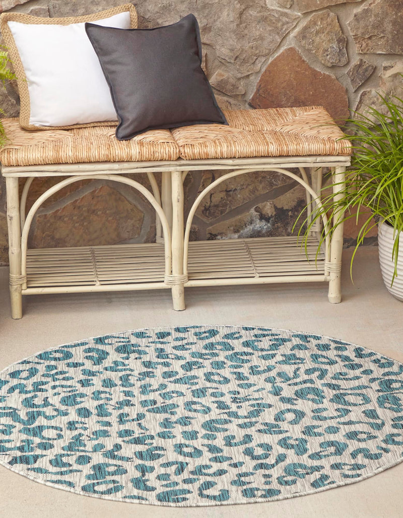 Jungle Expedition Collection Area Rug - Amazon (Teal) Round Teal lifestyle 0