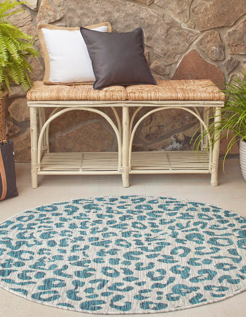 Jungle Expedition Collection Area Rug - Amazon (Teal) Round Teal lifestyle 3