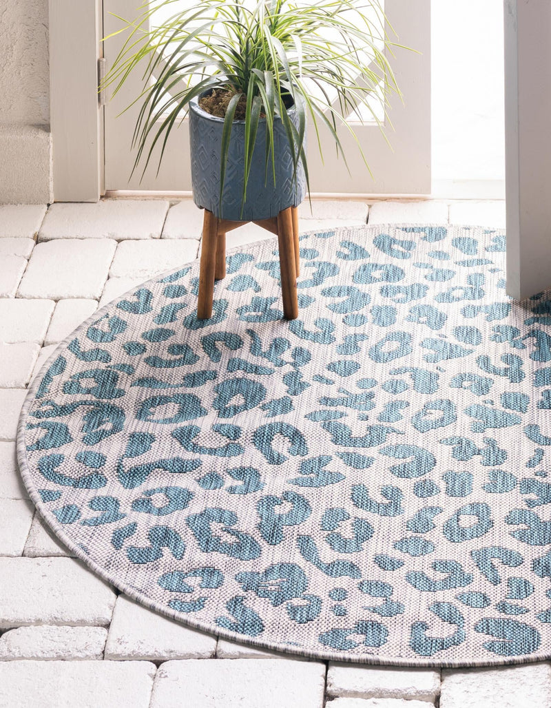 Jungle Expedition Collection Area Rug - Amazon (Teal) Round Teal lifestyle 5