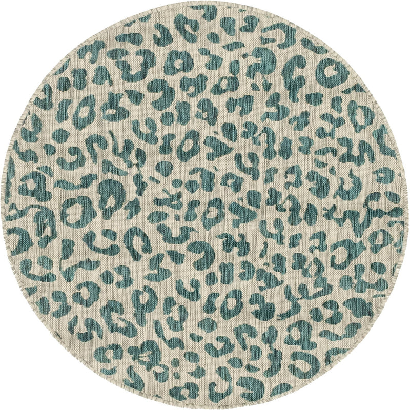 Jungle Expedition Collection Area Rug - Amazon (Teal) Round Teal Main