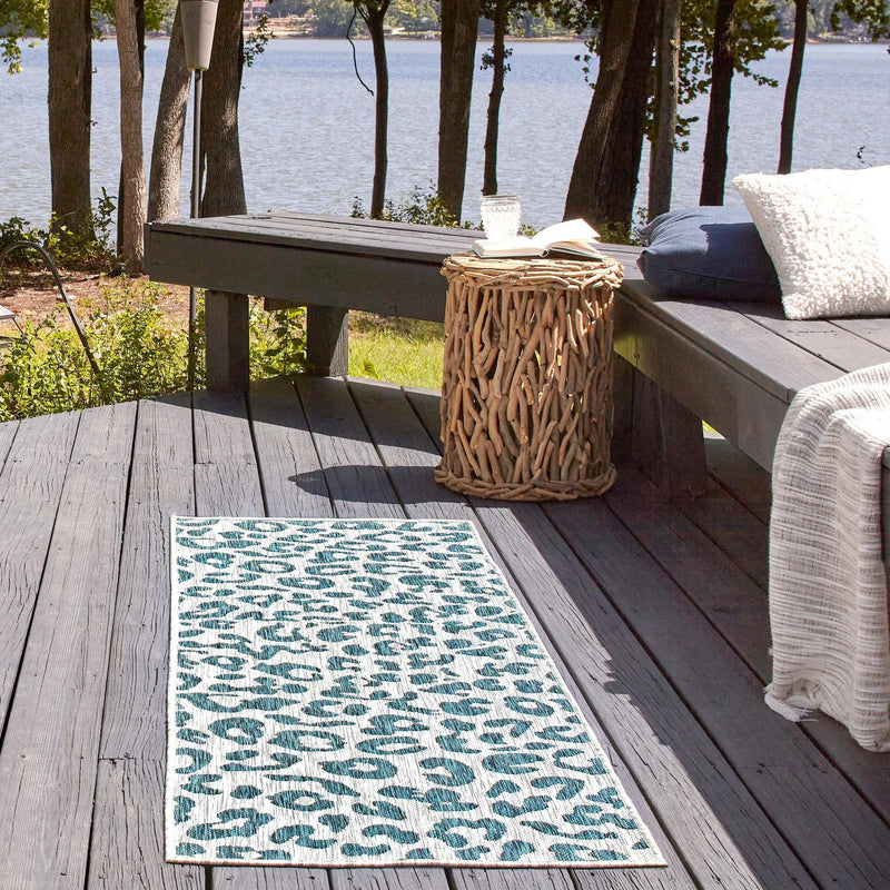 Jungle Expedition Collection Area Rug - Amazon (Teal) Runner Teal lifestyle 14