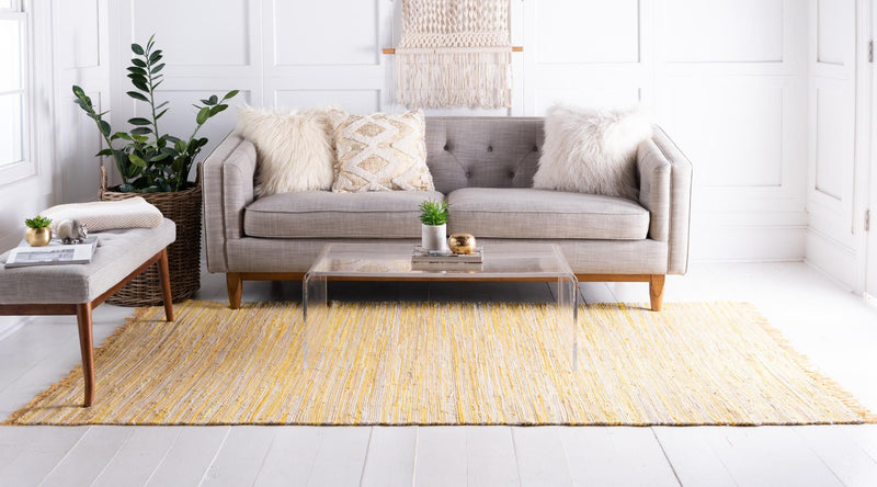 Indigo Weave Cotton Collection Area Rug - Santorini (Yellow) Rectangle Yellow lifestyle 4