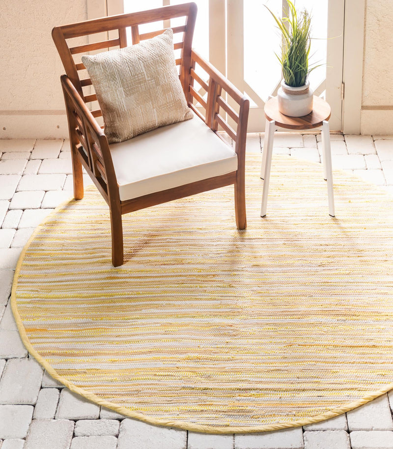 Indigo Weave Cotton Collection Area Rug - Santorini (Yellow) Round Yellow lifestyle 20