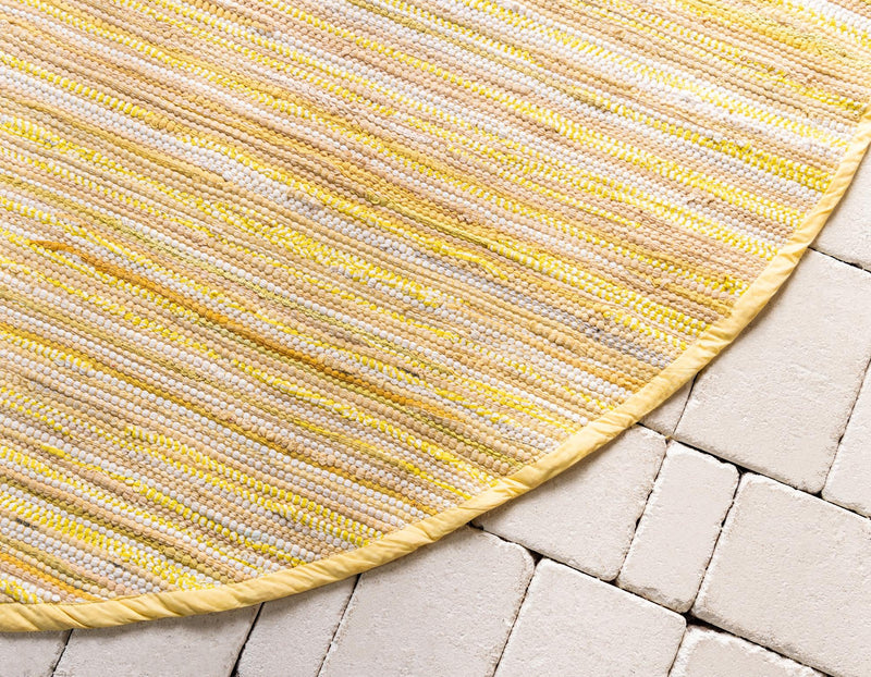 Indigo Weave Cotton Collection Area Rug - Santorini (Yellow) Round Yellow lifestyle 44