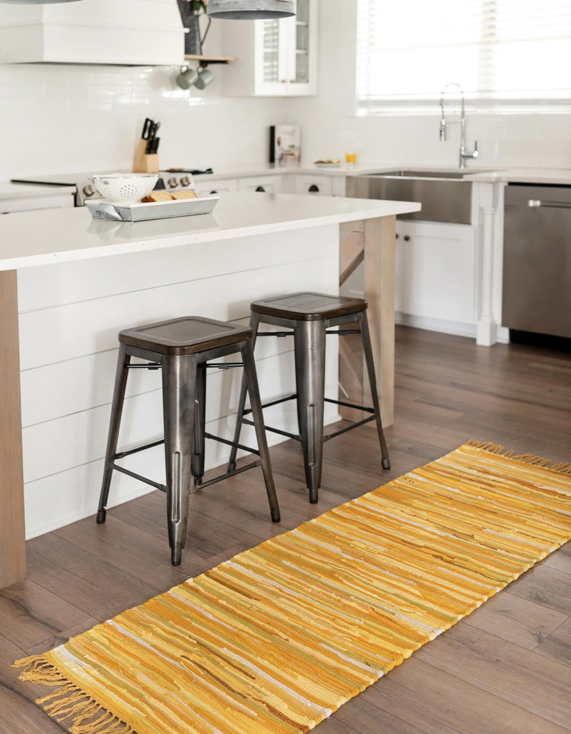 Indigo Weave Cotton Collection Area Rug - Santorini (Yellow) Runner Yellow lifestyle 24