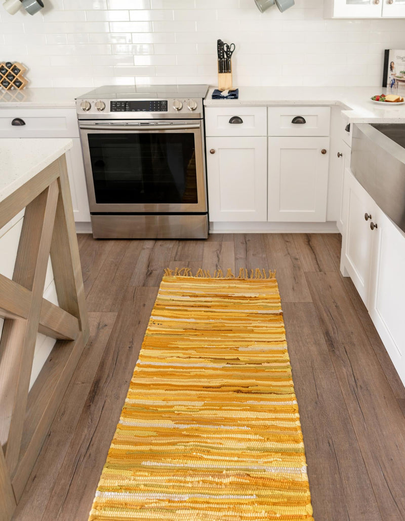 Indigo Weave Cotton Collection Area Rug - Santorini (Yellow) Runner Yellow lifestyle 21
