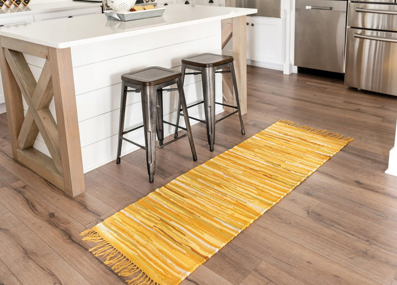 Indigo Weave Cotton Collection Area Rug - Santorini (Yellow) Runner Yellow lifestyle 25