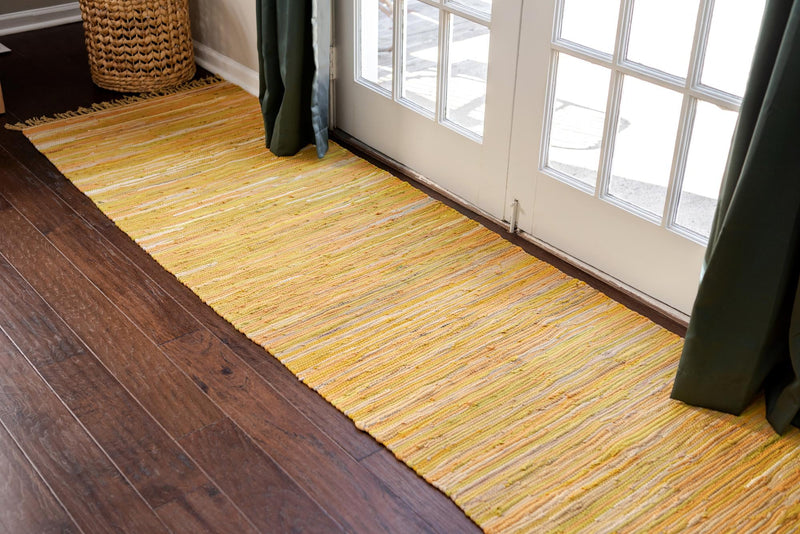 Indigo Weave Cotton Collection Area Rug - Santorini (Yellow) Runner Yellow lifestyle 34