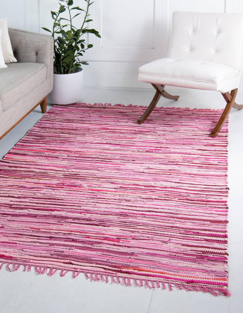 Indigo Weave Cotton Collection Area Rug - Santorini (Pink) Rectangle Pink lifestyle 2