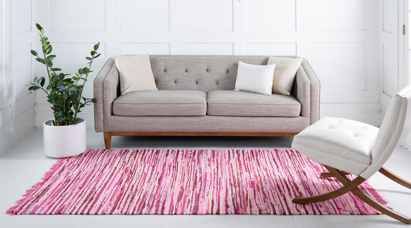 Indigo Weave Cotton Collection Area Rug - Santorini (Pink) Rectangle Pink lifestyle 4