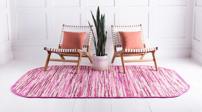 Indigo Weave Cotton Collection Area Rug - Santorini (Pink) Oval Pink lifestyle 22