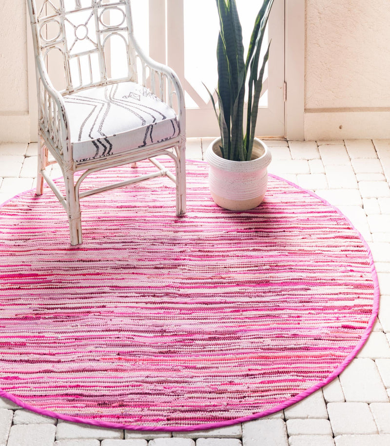 Indigo Weave Cotton Collection Area Rug - Santorini (Pink) Round Pink lifestyle 15