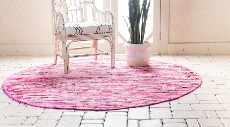 Indigo Weave Cotton Collection Area Rug - Santorini (Pink) Round Pink lifestyle 19