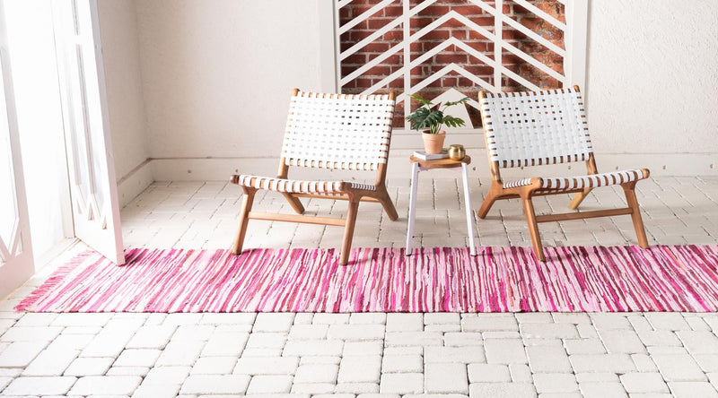 Indigo Weave Cotton Collection Area Rug - Santorini (Pink) Runner Pink lifestyle 24
