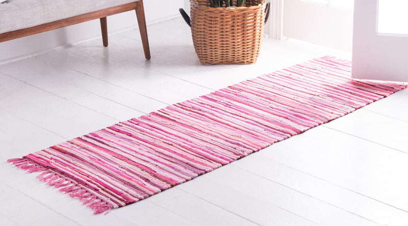 Indigo Weave Cotton Collection Area Rug - Santorini (Pink) Runner Pink lifestyle 21