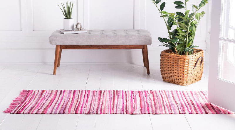 Indigo Weave Cotton Collection Area Rug - Santorini (Pink) Runner Pink lifestyle 25