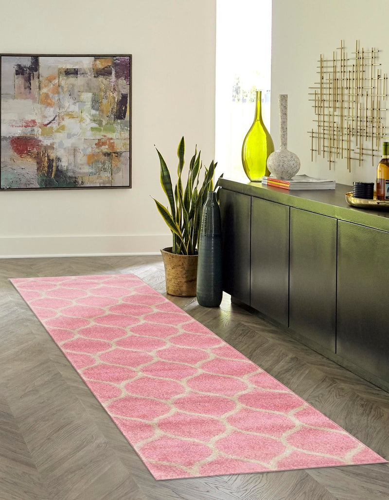 Lattice Garden Collection Area Rug - Pergolatown (Light Pink) Runner Light Pink lifestyle 11