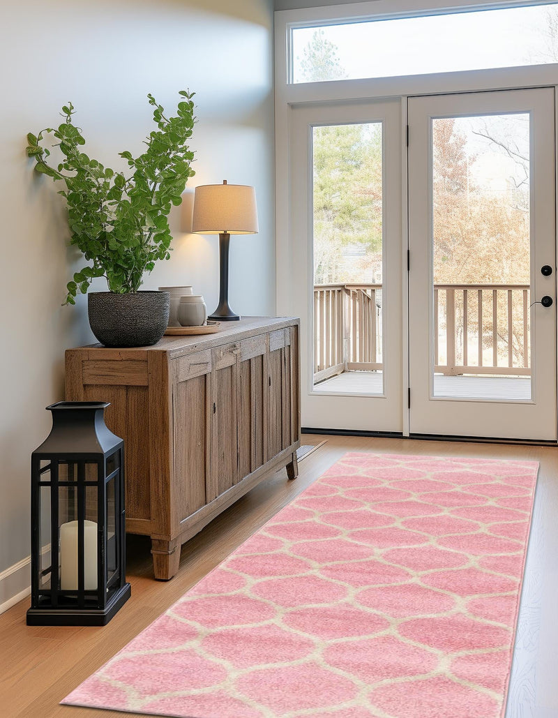 Lattice Garden Collection Area Rug - Pergolatown (Light Pink) Runner Light Pink lifestyle 13