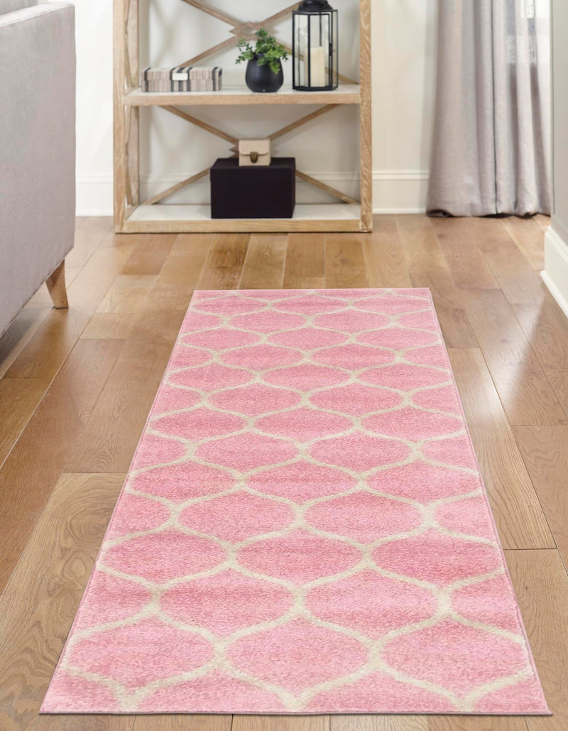 Lattice Garden Collection Area Rug - Pergolatown (Light Pink) Runner Light Pink lifestyle 15
