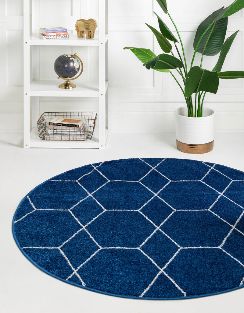 Lattice Garden Collection Area Rug - Arborville (Navy Blue) Round Navy Blue lifestyle 0
