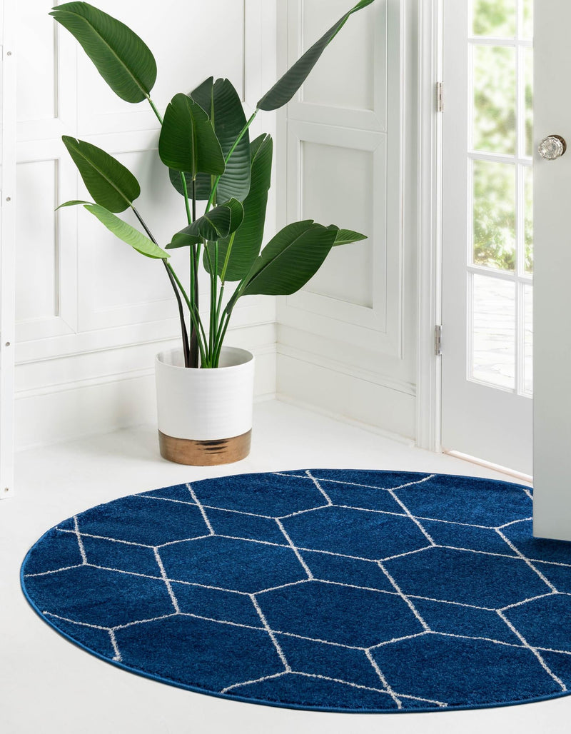Lattice Garden Collection Area Rug - Arborville (Navy Blue) Round Navy Blue lifestyle 3