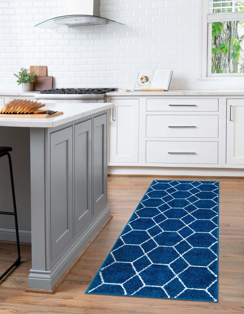 Lattice Garden Collection Area Rug - Arborville (Navy Blue) Runner Navy Blue lifestyle 18