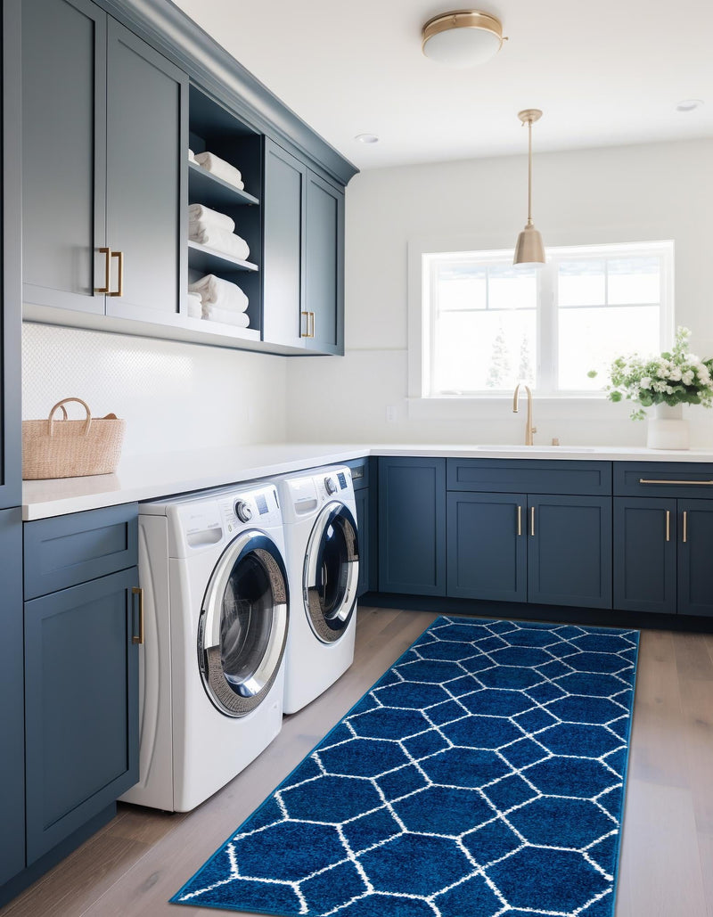 Lattice Garden Collection Area Rug - Arborville (Navy Blue) Runner Navy Blue lifestyle 30