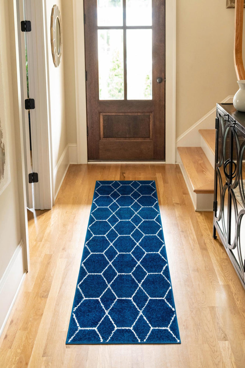 Lattice Garden Collection Area Rug - Arborville (Navy Blue) Runner Navy Blue lifestyle 34
