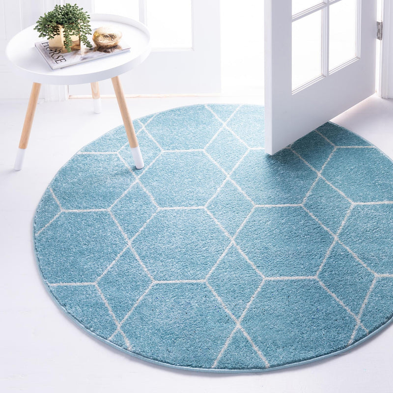 Lattice Garden Collection Area Rug - Arborville (Light Blue) Round Light Blue lifestyle 0