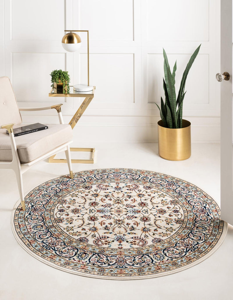 Persian Elegance Collection Area Rug - Ardabil Round Ivory lifestyle 37