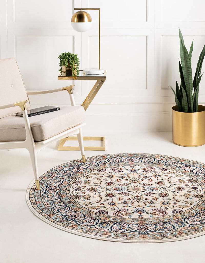 Persian Elegance Collection Area Rug - Ardabil Round Ivory lifestyle 45