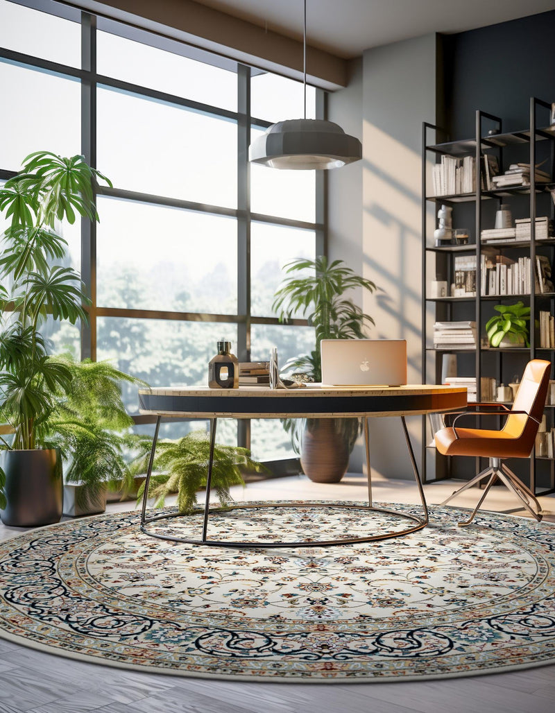 Persian Elegance Collection Area Rug - Ardabil Round Ivory lifestyle 137