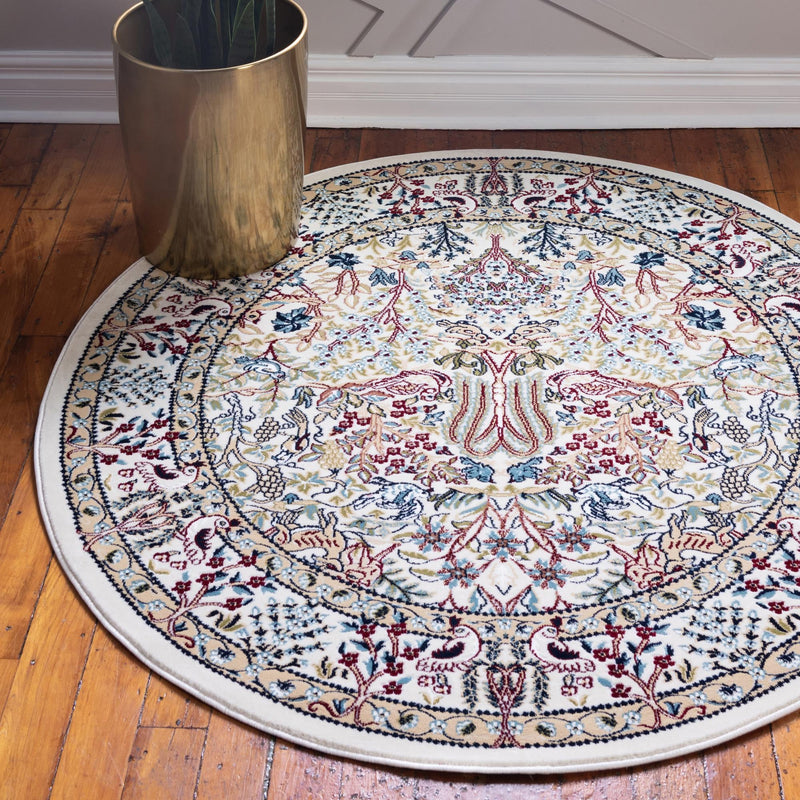 Persian Elegance Collection Area Rug - Kerman (Ivory) Round Ivory lifestyle 5