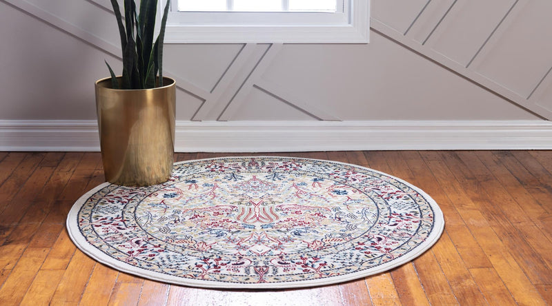 Persian Elegance Collection Area Rug - Kerman (Ivory) Round Ivory lifestyle 7