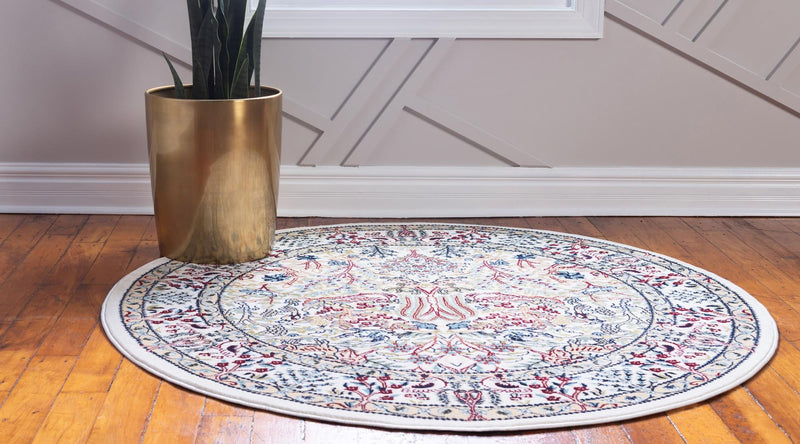 Persian Elegance Collection Area Rug - Kerman (Ivory) Round Ivory lifestyle 9