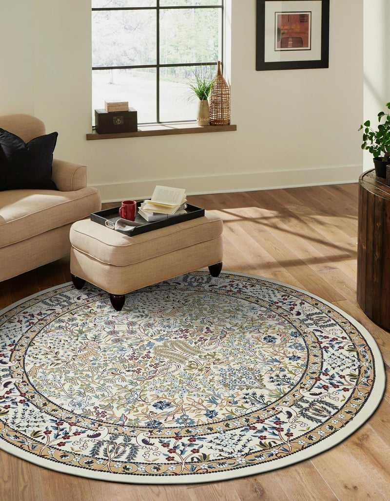 Persian Elegance Collection Area Rug - Kerman (Ivory) Round Ivory lifestyle 28