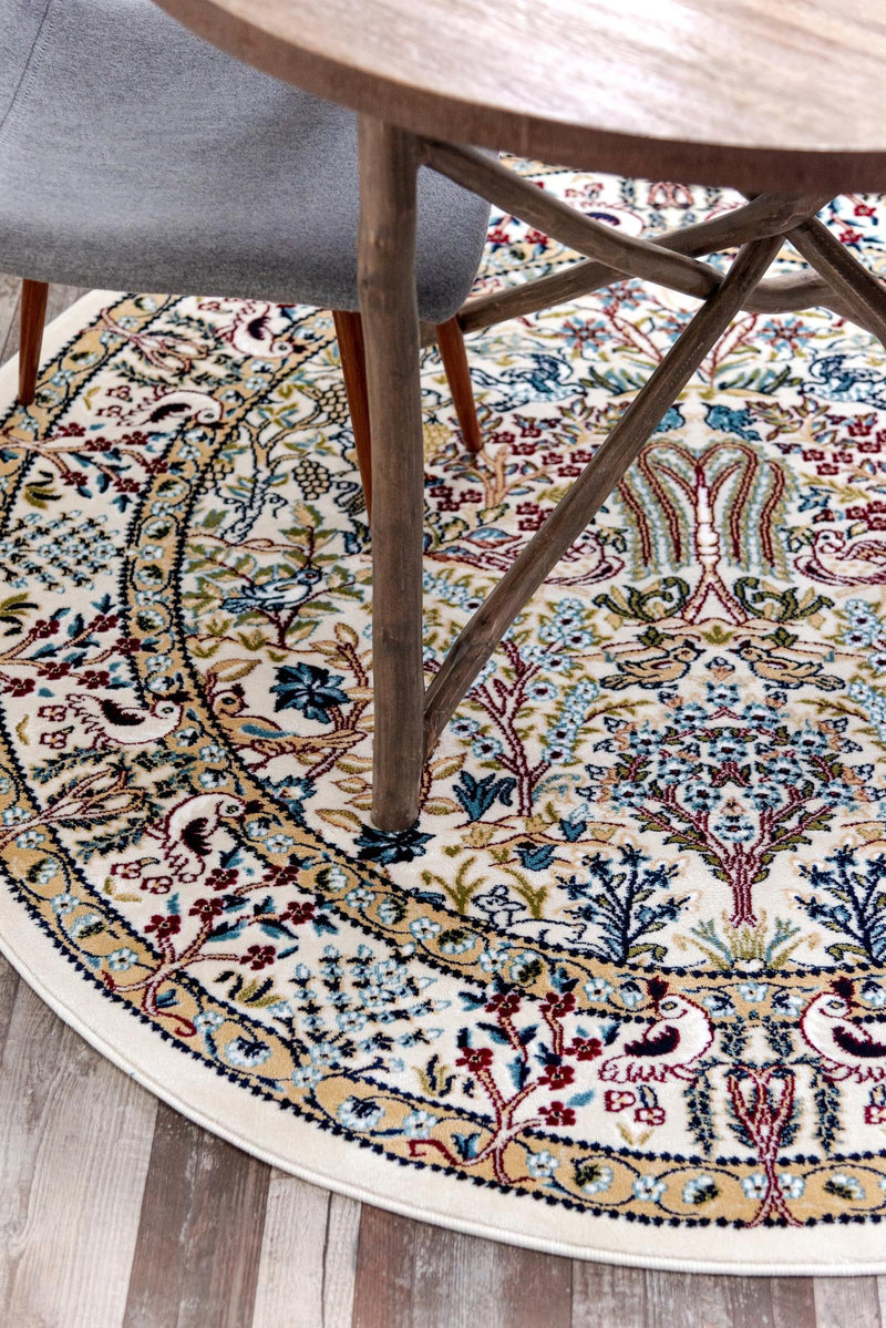Persian Elegance Collection Area Rug - Kerman (Ivory) Round Ivory lifestyle 23