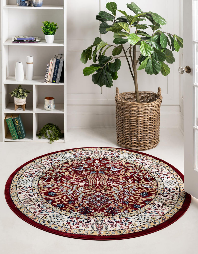 Persian Elegance Collection Area Rug - Kerman (Burgundy) Round Burgundy lifestyle 9
