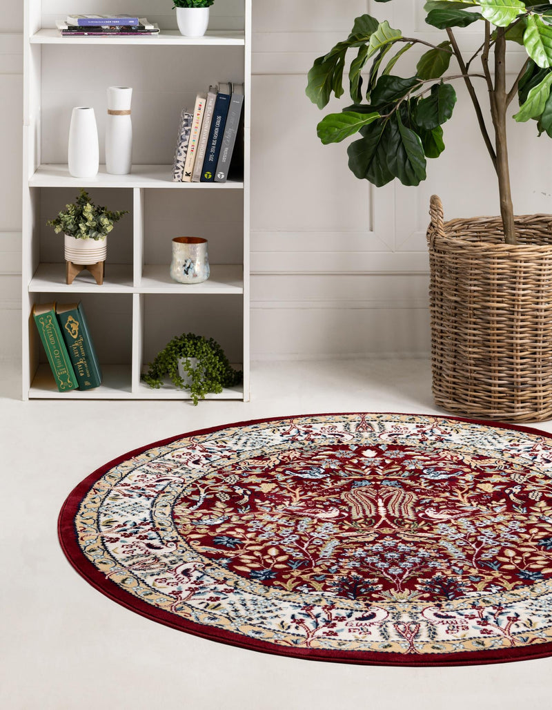 Persian Elegance Collection Area Rug - Kerman (Burgundy) Round Burgundy lifestyle 11