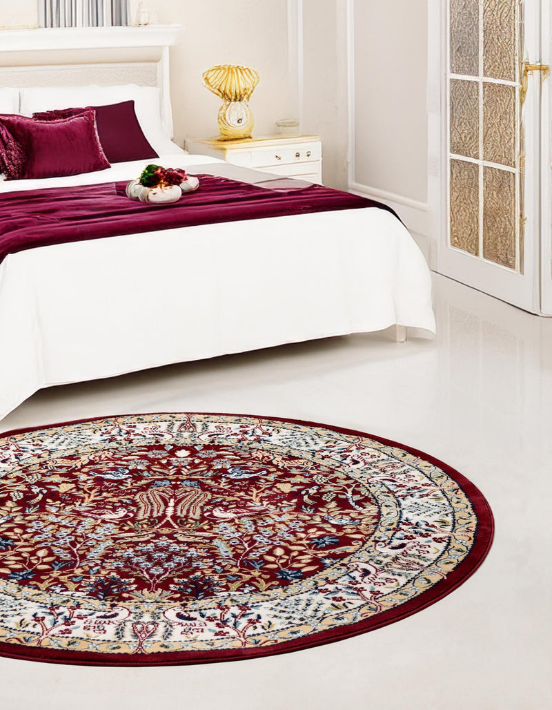 Persian Elegance Collection Area Rug - Kerman (Burgundy) Round Burgundy lifestyle 22