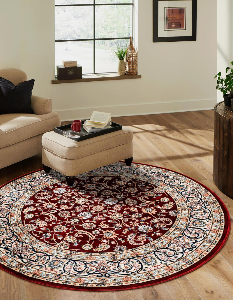 Persian Elegance Collection Area Rug - Ardabil Round Burgundy lifestyle 125